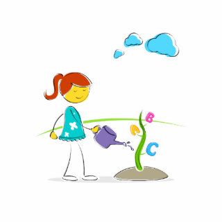 cartoon girl watering flowers eco design.png photo cut outs