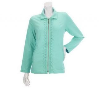 Susan Graver French Terry Zip Front Jacket with Crochet Trim —
