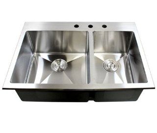 33 Inch Top mount / Drop in Stainless Steel Double Bowl 60/40 Kitchen Sink 15 mm Radius Design 16 Gauge    