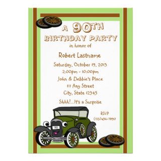 Antique Car 90th Birthday Personalized Announcements