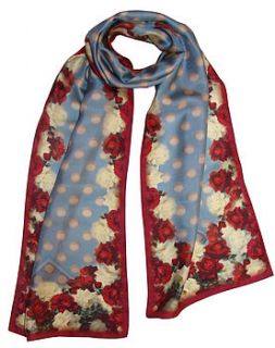 blue rose digital print silk scarf by emma burton