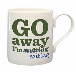 'go away…' bone china mug by the literary gift company