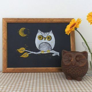 night owl linocut print by woah there pickle