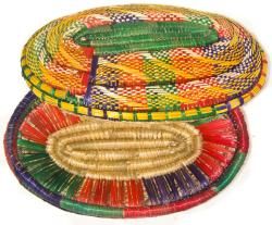 Handcrafted Ethiopian Multi colored Oval Wicker Basket (Ethiopia) Baskets & Bowls