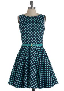 Luck Be a Lady Dress in Blue Dots  Mod Retro Vintage Dresses