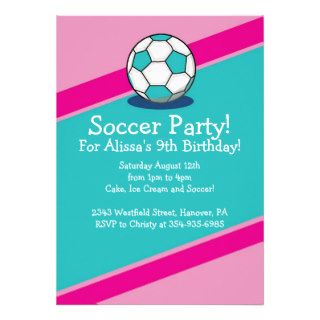 Girls Soccer Themed Birthday Party Invitations