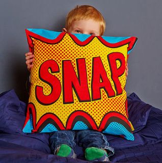 snap comic book cushion by coconutgrass