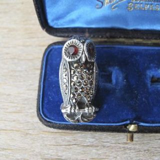 vintage silver marcasite owl brooch by ava mae designs