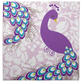 Elegant Modern Damask Purple Peacock Personalized Printed Napkins