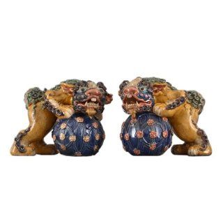 Shop Majolica Pattern Pair Of Foo Dog with Blue Ball Statue Hand Painted Decor, 7 x 3 x 6 (in.) at the  Home Dcor Store