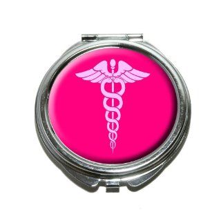 Caduceus Medical Symbol Pink   Doctor MD RN EMT Compact Purse Mirror  Personal Makeup Mirrors  Beauty