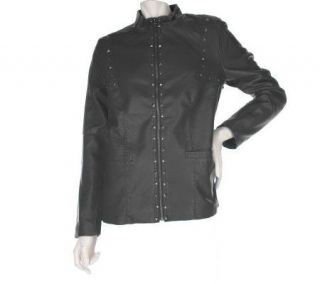 Susan Graver Faux Leather Zip Front Jacket with Stud Details —
