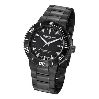 Stuhrling Original Men's Regatta Corvet Black Professional Diver Stainless Steel Bracelet Quartz Watch Stuhrling Original Men's Stuhrling Original Watches