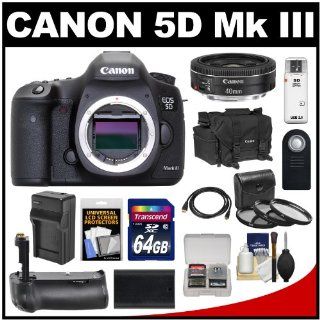 Canon EOS 5D Mark III Digital SLR Camera Body with 40mm f/2.8 STM Lens + 64GB Card + Grip + Battery & Charger + Case + Filters Kit  Camera & Photo