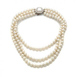 Majorica 8mm Manmade Organic Pearl 3 Row 16" Strand Necklace with CZ Accented S
