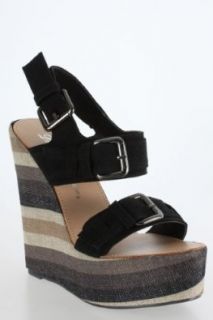 Olivia 3 Wedge, Black Suede Sandals Shoes