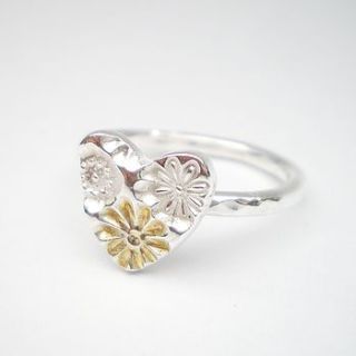 silver and gold floral heart ring by ali bali jewellery