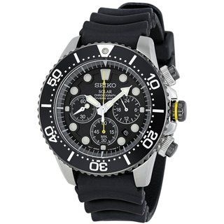 Seiko Men's SSC021P1 Solar Diver Black Chronograph Watch Seiko Men's Seiko Watches