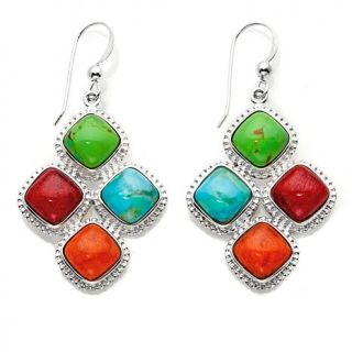 Jay King Multicolored Turquoise and Coral Sterling Silver Drop Earrings