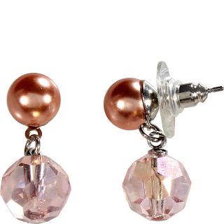 Alexa Starr Pink Pearl Stud Earring With A Pink Faceted Lucite Drop Bead