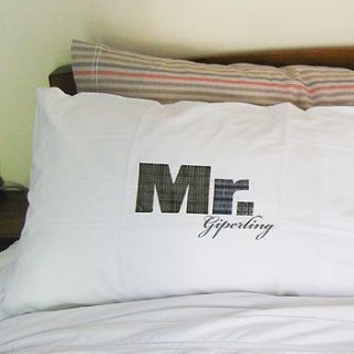 mr and mr printed pillowcase set by twisted twee homewares