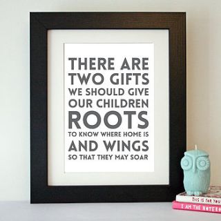 'roots and wings' quote print by hope and love