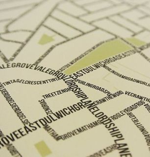 east dulwich typographic street map by place in print