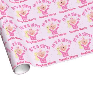 Custom New Baby Girl Glossy Wrapping Paper