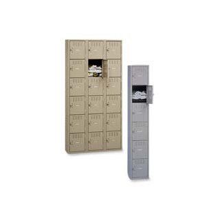 Tennsco Corp. Products   6 Tier Box Locker, 1 Wide, 12"Wx18"Dx72"H, Medium Gray   Sold as 1 EA   Six tier box locker is made of heavy gauge steel and offers tamperproof hinges. Each compartment measures 12" wide x 18" deep x 12&quo