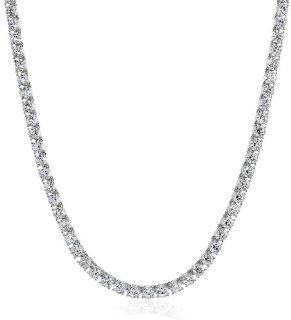 Platinum Plated Sterling Silver Swarovski Zirconia 17" Tennis Necklace Jewelry