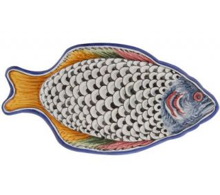 Spanish Handpainted Ceramic Fish Shaped Serving Platter —