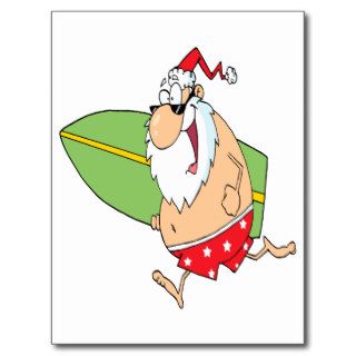 funny cartoon surfer surfing santa claus post cards