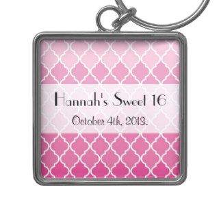 Sweet 16   Ombre Moroccan Trellis   Pink White Key Chains