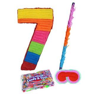Number 7 Pinata Party Kit   Includes Pinata, 2lb Filler, Buster Stick and Blindfold Toys & Games