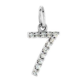 .05 Carat Diamond and White Gold Number 7 Charm or Pendant Jewelry