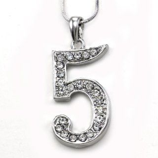 Number Charm 5 Five Pendant Necklace Clear Rhinestones Ladies Mens Fashion Jewelry Jewelry