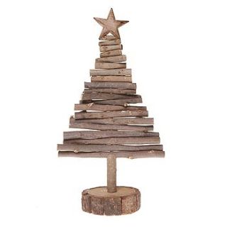 wooden christmas tree by little red heart
