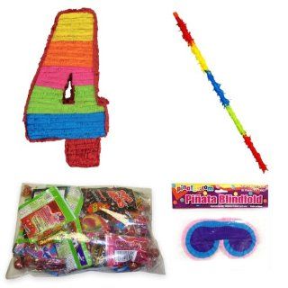 Number 4 Pinata Party Pack Including Pinata, Fun Candy Filler Mix 2lb, Buster Stick and Blindfold Toys & Games