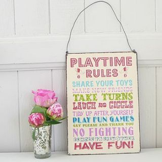 'playtime rules' hanging sign by lilac coast