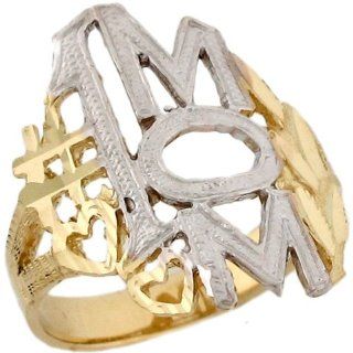 14k Two Toned Real Gold Number One Mom Love Symbol Womens Ring Jewelry