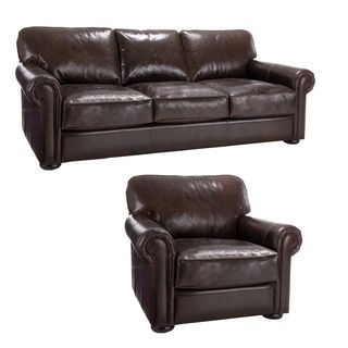 Brompton Cocoa Brown Italian Leather Oversize Sofa and Chair Sofas & Loveseats