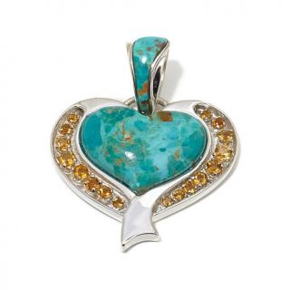 Jay King Chilean Turquoise and Citrine "Heart" Sterling Silver Pendant