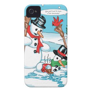 Funny Snowman with Hot Chocolate Cartoon iPhone 4 Cover
