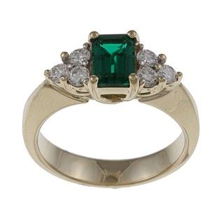 FJC 14k Gold Created Emerald and 2/5ct TDW Diamond Ring (H I, I1 I2) Gemstone Rings