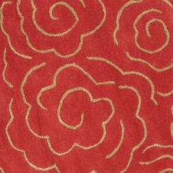 Handmade Soho Roses Red New Zealand Wool Rug (8' Round) Safavieh Round/Oval/Square