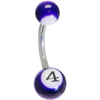 Purple Number 4 Pool Ball Belly Ring Jewelry