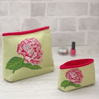embroidered hydrangea wash and make up bag by heart & parcel