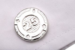 silver gambling chip cufflinks by simon kemp jewellers