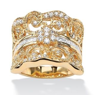 Ultimate CZ 14k Goldplated 1.21 CT TW Cubic Zirconia Curled Concave Ring Palm Beach Jewelry Cubic Zirconia Rings