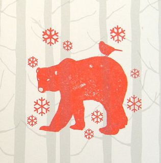 handprinted christmas cards polar bear by lollipop designs
